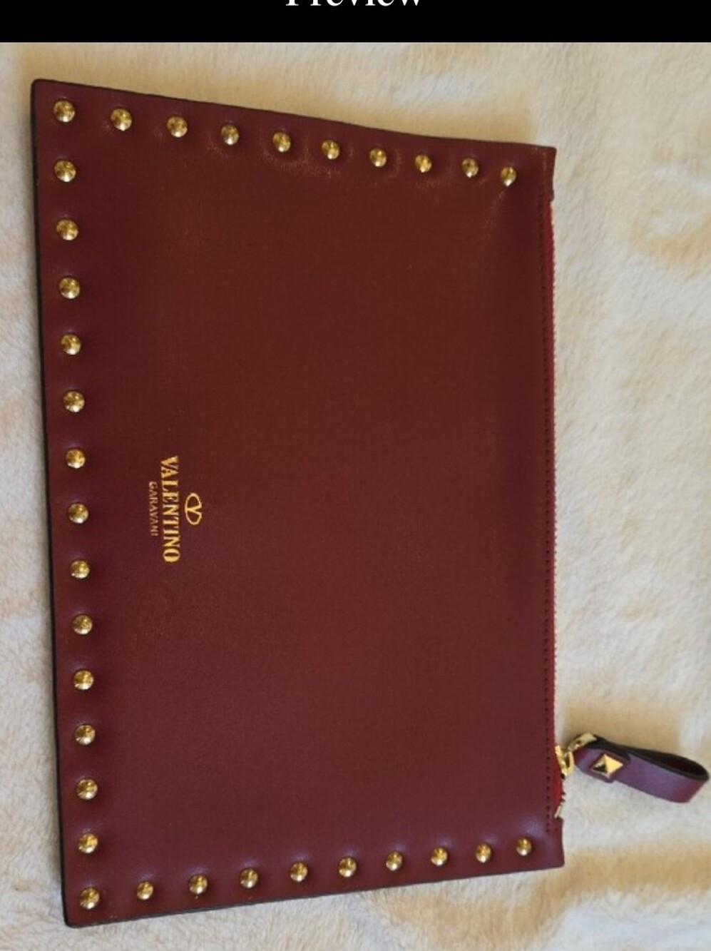 Valentino Burgundy Leather Studded Pouch with Gold Accents